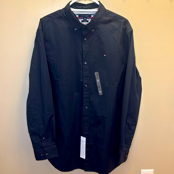 NWT Tommy Hilfiger TH Flex Slim Fit Poplin Shirt XL Navy Blue - Picture 2 of 5
